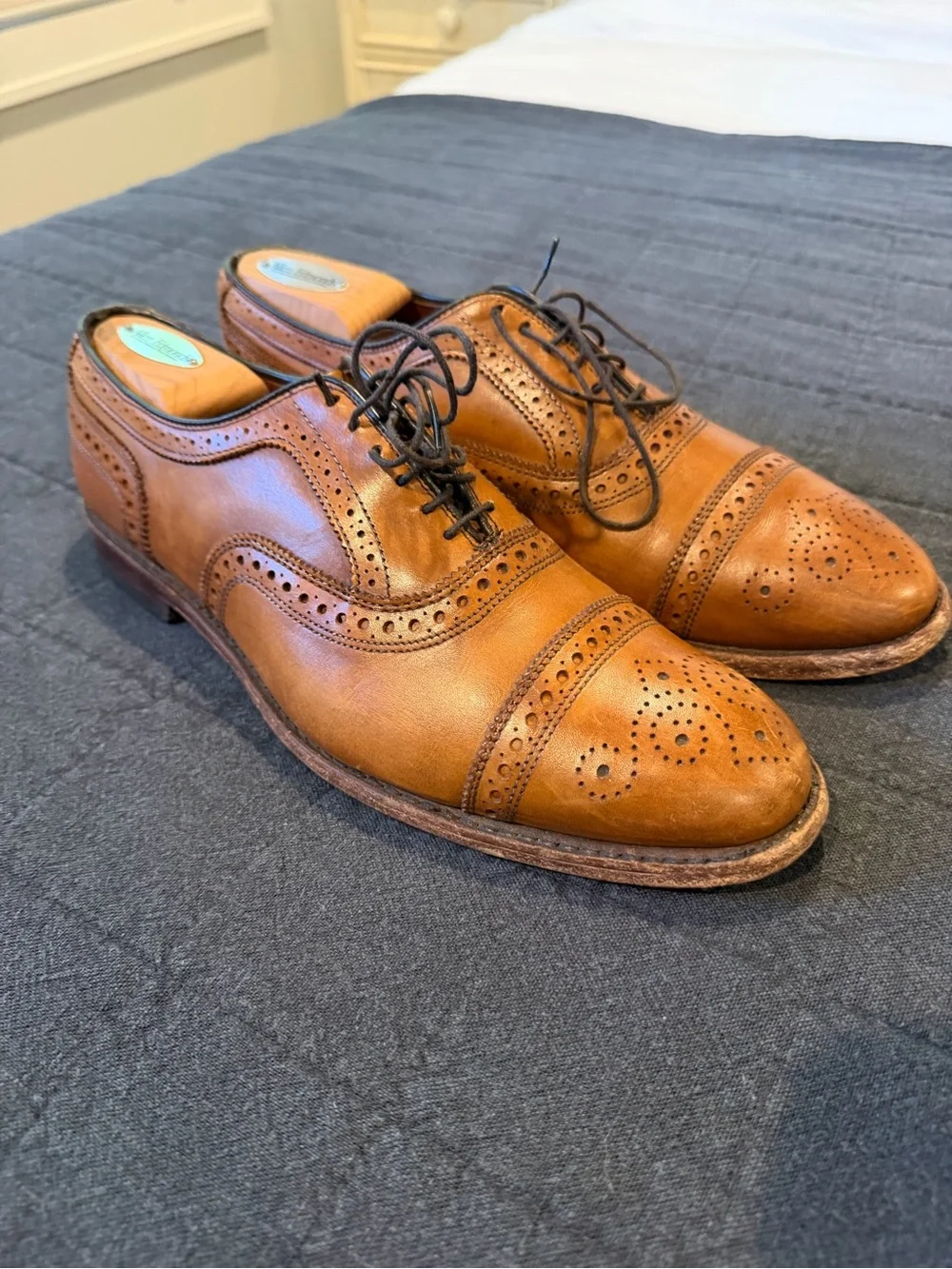 Allen Edmonds Men's Cognac Leather Brogue Oxfords